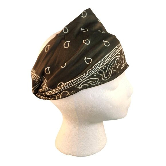 Green Paisley Knit Headwrap Hairband Soft Stretchy Headband Fabric Unisex Sweatb - Picture 2 of 5